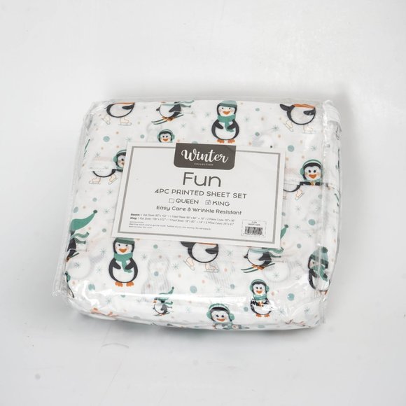 NWT White Winter Penguin Sheet Set - KING - Picture 4 of 5
